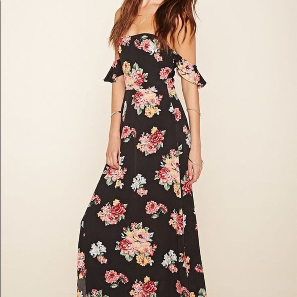 Floral high slit off the shoulder maxi